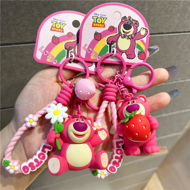 Authentic Toy Story Strawberry Bear Doll Keychain Couple's Bag Pendant Toy Collectible Figures Animation Derivative Products