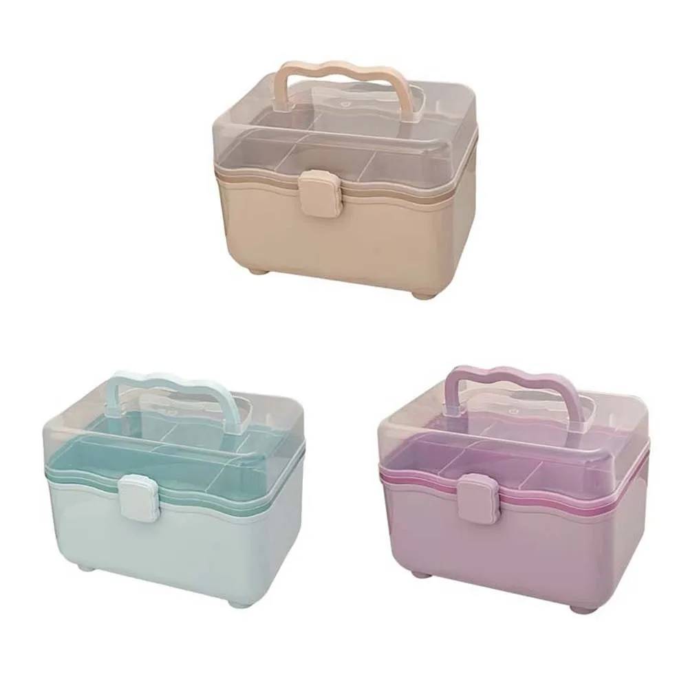 Cosmetic Case 2 Layer Storage Box Jewelry Case Nail Art Box Desktop Organizer Dustproof Waterproof Family Emergency Kit Box