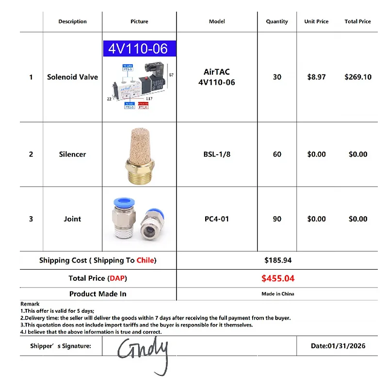 

Электромагнитный клапан AirTAC 4V110-06 с глушителем BSL-1/8, соединение PC4-01