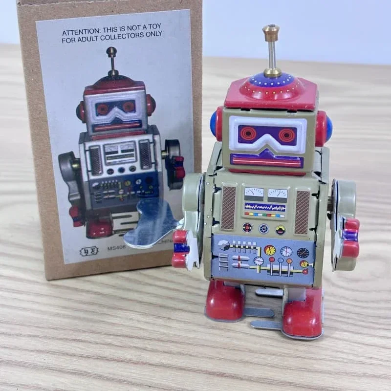 [Zabawna] Klasyczna kolekcja Retro Mechaniczna nakręcana metalowa puszka do chodzenia naprawa robotów przywołujących Mechaniczna zabawka dla dzieci prezent na Boże Narodzenie