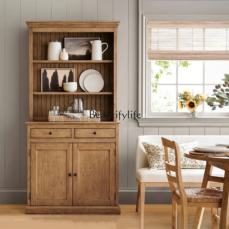 

American country solid wood dining side cabinet medieval log wind living room rack kitchen tea cabinet