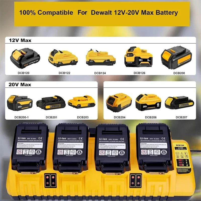 DCB102 Charger Rapid 4 Port×2A Charging Current USB 2A DCB200 DCB140 For Dewalt 10.8V 14.4V 18V 20V 60V Lithium Battery Charger