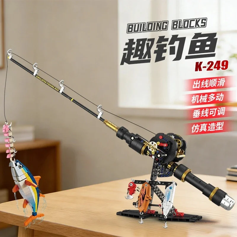 Fishing Reel Building Block Toy Set Realistic Closed Spool Rod Model Line Kit For Kids Hobbyists Home Table Decor Birthday Gift