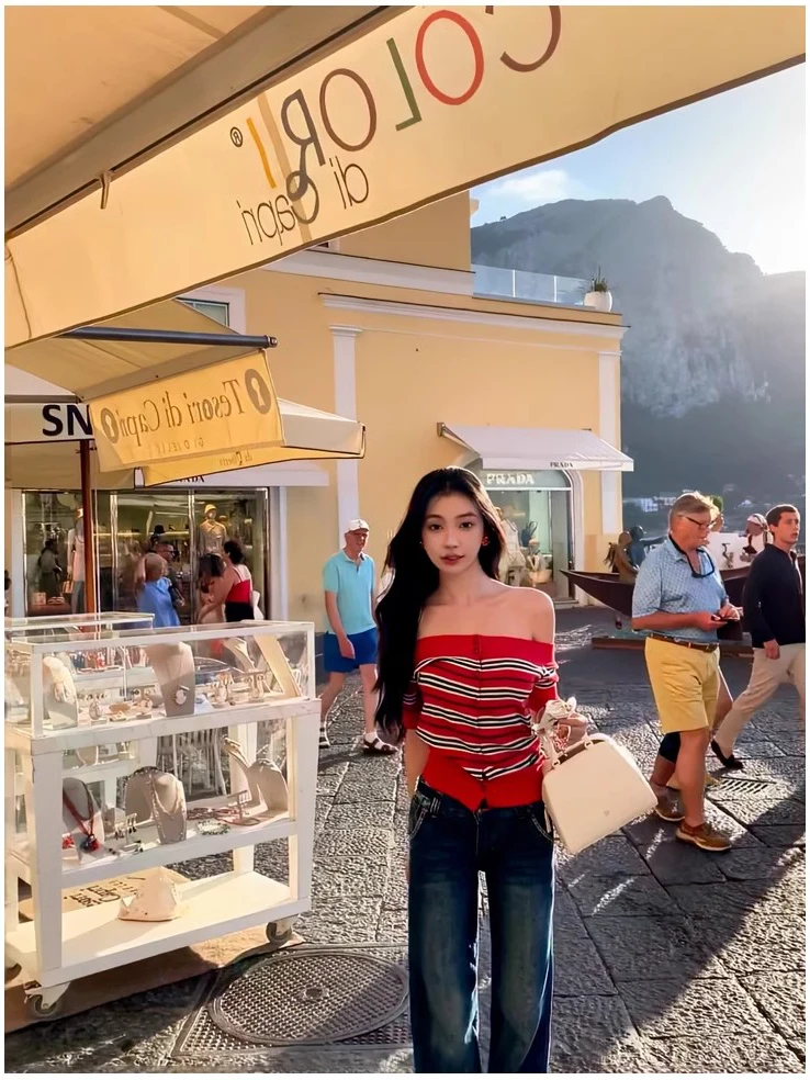 

Korean Sle Red Striped oulder Bared Long Sve Knitted Open Cardigan Women's Slimming Base Layer Small Top for Autumn