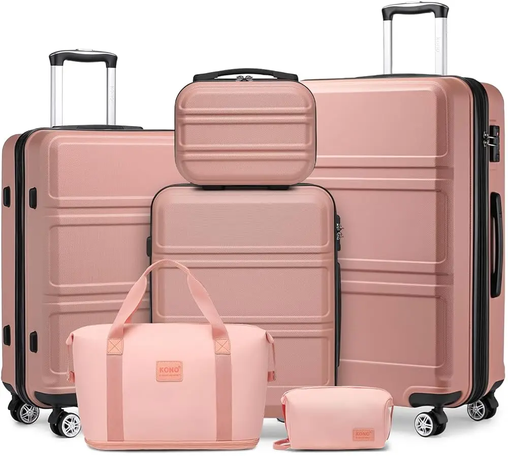 Kono Luxury Colección de equipaje de 6 piezas: maletas rígidas + maletín y estuche para cosméticos, tamaños de 20/24/28"