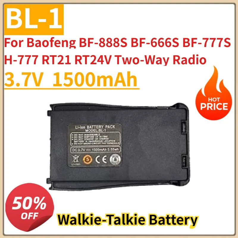 

New 3.7V 1500mAh Walkie-Talkie Battery BL-1 for Baofeng BF-888S/BF-666S/BF-777S/H-777/RT21/RT24V Two-Way Radio
