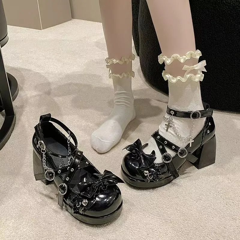 

Bow Women Heeled Sandals Platform Mary Jane Shoes Woman Summer 2025 Trend Lolita Elegant Dress Chunky Pumps Zapatillas De Mujer