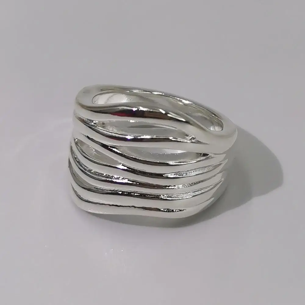 Fashion chunky triangle ring, silver and gold irregular wave stacking rings, women's unique open adjustable exaggerated