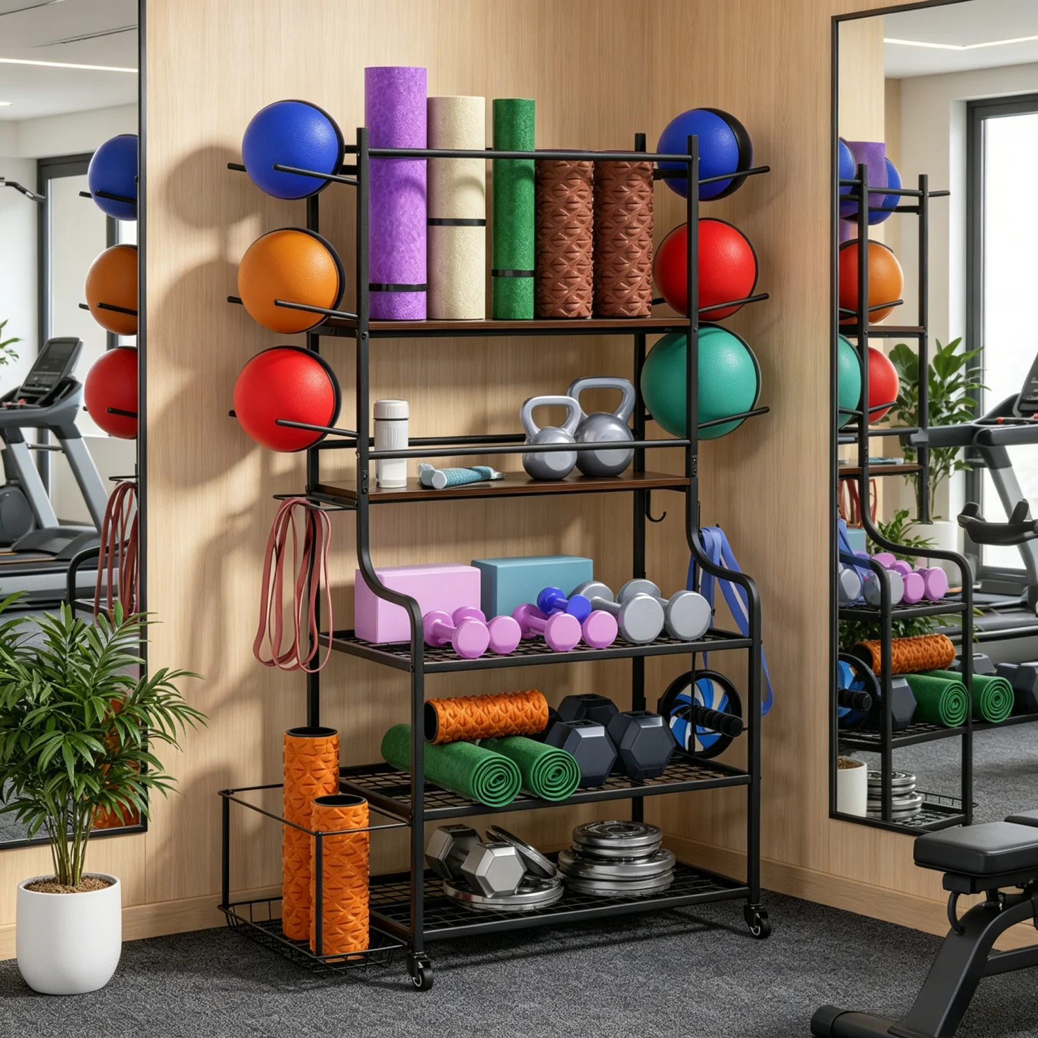 Yoga Of Fitness Mat - Yoga-Matten-Aufbewahrungsregal, Heimfitness-Aufbewahrungsregal auf Rollen, Fitness-Organizer, Geräteaufbewahrung