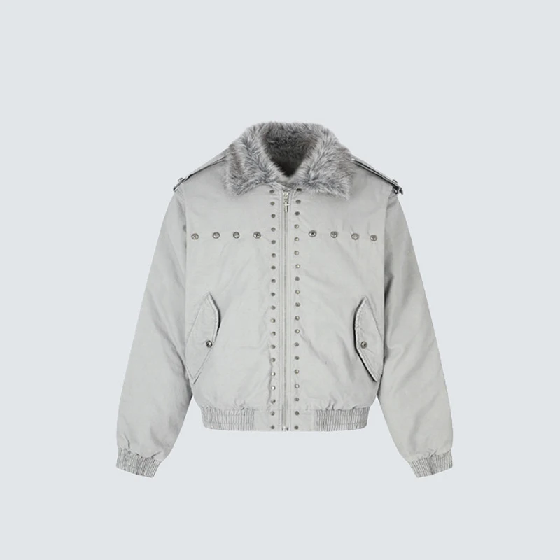 American Style Willow Nail Collar Jacket Retro Lapel Thick Workwear Jacket Men Women Heavyweight Mountain Carved Cotton Jacket