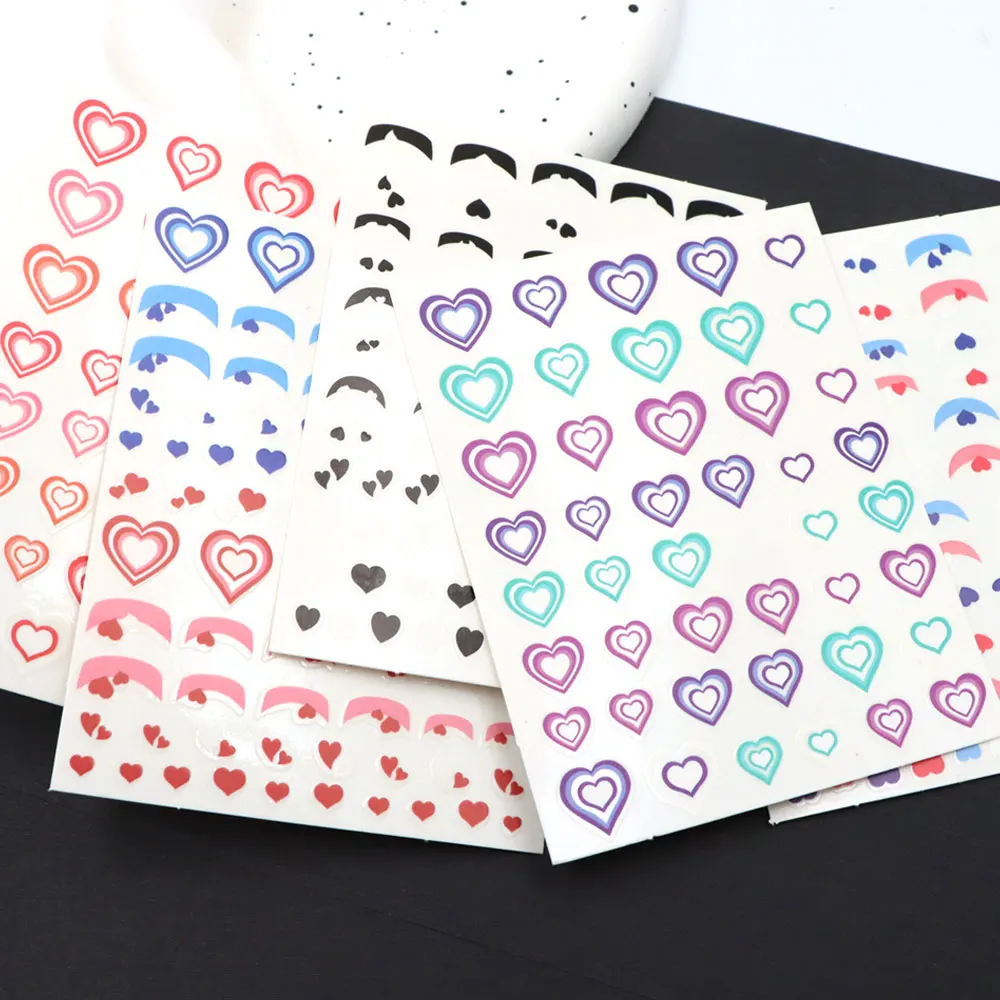 1 Sheets Colorful Love Nail Art Stickers, French Tips Self-Adhesive Nail Decals for Nail Supplies, Heart Nail Accessories for Ma