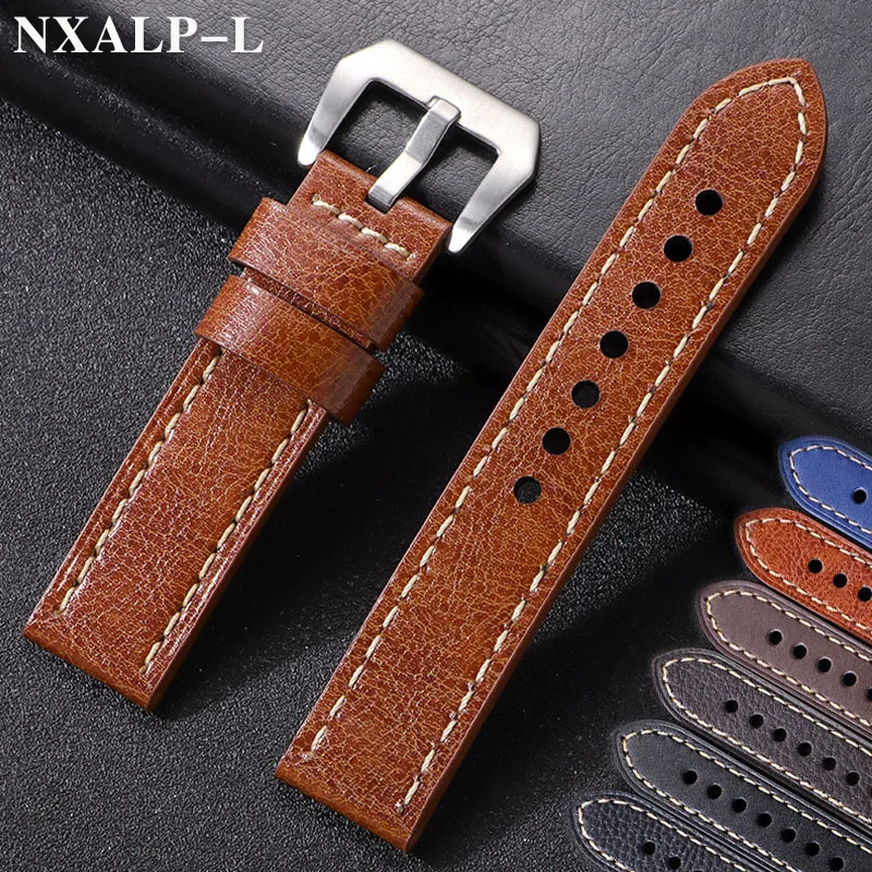 جلد طبيعي الساعات 20 مللي متر 22 مللي متر 24 مللي متر ل بانيراي PAM حزام ليتشي نمط خياطة سوار الرجال استبدال حزام (استيك) ساعة