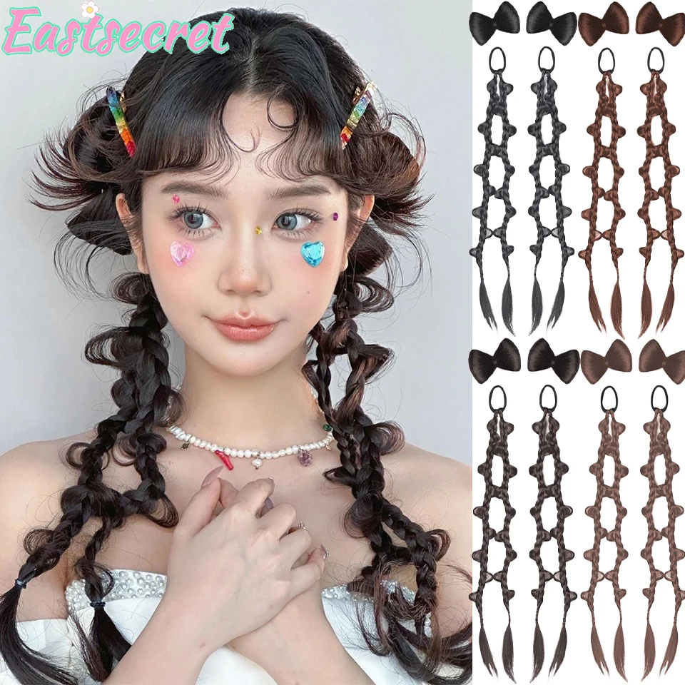 EAST Bow Tie Half-tied High Ponytail Wig Braid Claw Clip Hair Bun Head Wig Twist Braid Ponytail