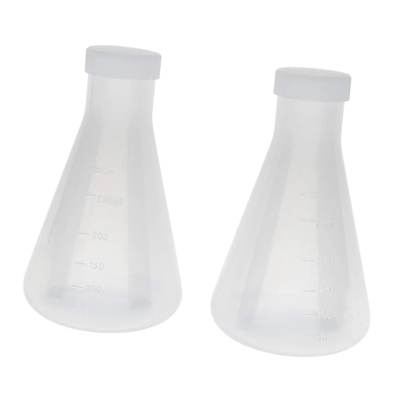 Laboratory Graduated Plastic Conical Erlenmeyer Flask, Measurable, Smooth Thick Wall, Two Bottles Of 250Ml