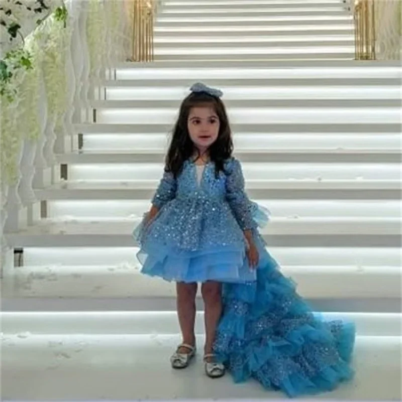 Custom Long Sleeve Flower Girl Dress Wedding Party Gown Birthday Party Dress Kids Pageant Gown Formal Evening Dressفساتين اطفال