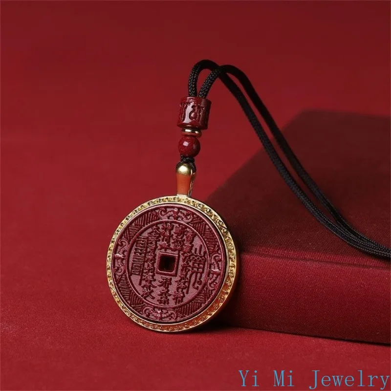 High Content Cinnabar Gold Plated Inlaid A Three-Dimensional Engraved Mountain Ghost Coin Pendant Exquisite Fashion Fine Jewelry