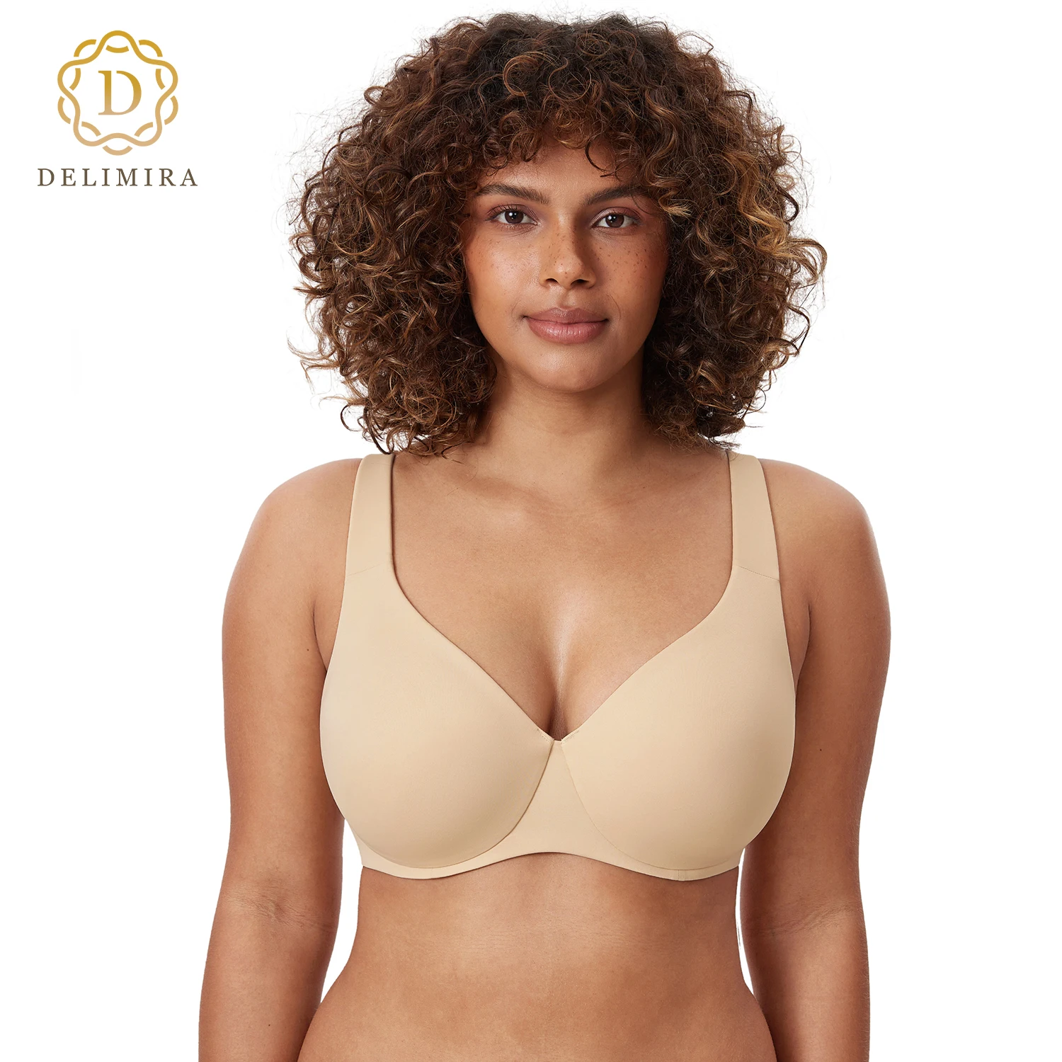 DELIMIRA Women\'s Plus Size Minimizer Bras Underwire Full Coverage Unlined Seamless Cup B C D DD E F G