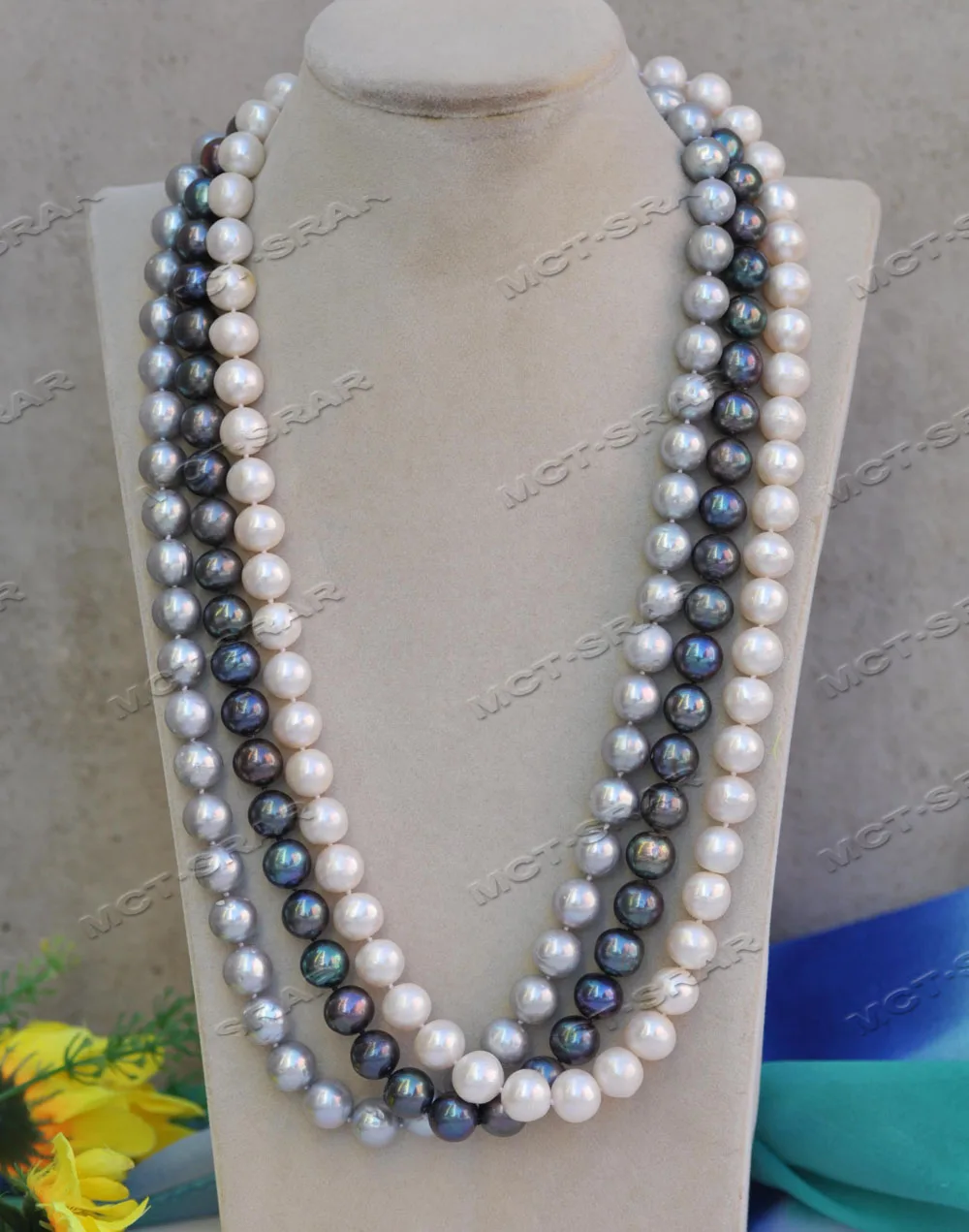 

Z11633 17"-33" 12mm Gray White Black Round Freshwater Pearl Necklace