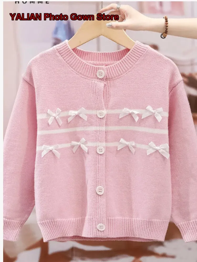 La Chapelle Girls Early Autumn Bow Tie Cardigan Sweet Stylish Knit Cardigan for Children Kids