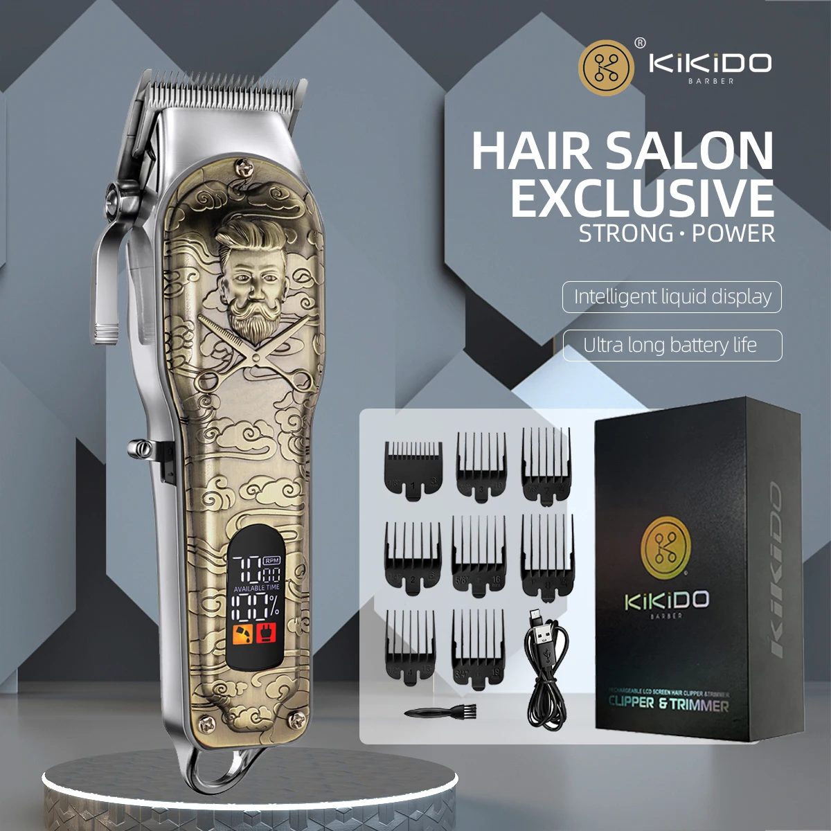 

KIKIDO Professional Hair Cutting Machine Cordless Adjustable Hair Clippers Retro Rechargeable Digital Display Trimmer For Man