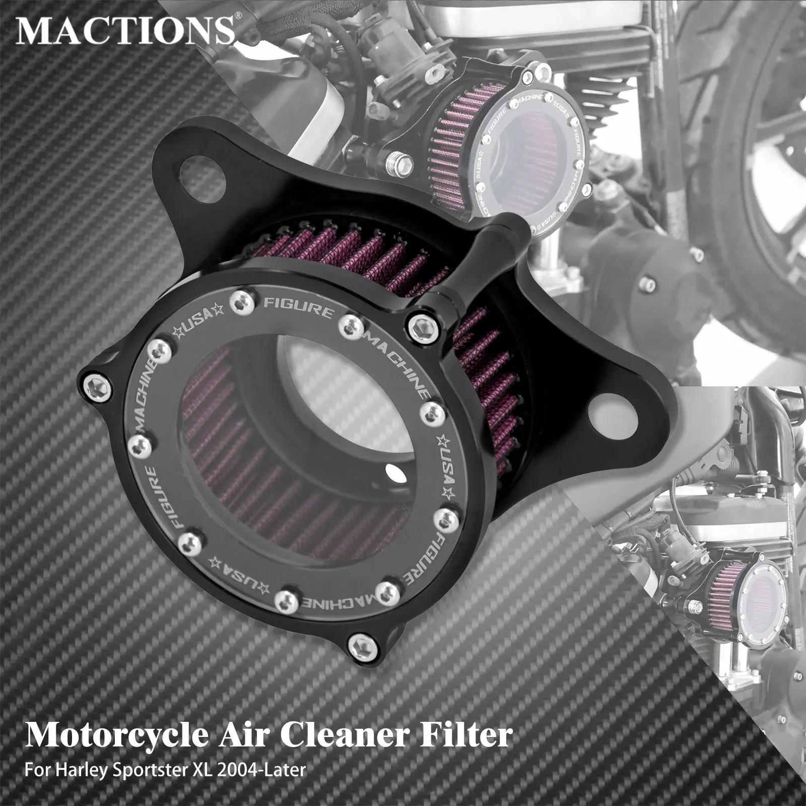 Air Intake Filter Motorcycle Air Cleaner Filters System Kit For Harley Sportster XL 883 1200 48 72 Custom Iron Super Low 2004-24