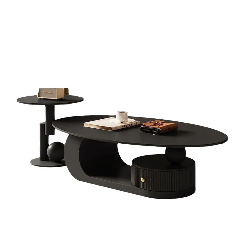 

Cream wind rock slab, oval coffee table, wrought iron small apartment in living room, new Internet celebrity tea table edge