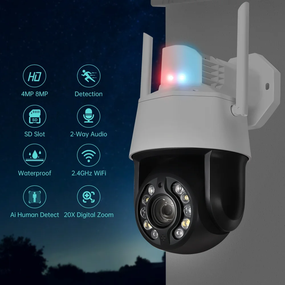 5MP 20X Optical Zoom 100M Night Vision Surveillance WiFi Surveillance camera Waterproof Police Light Alarm Security PTZ CCTV IP