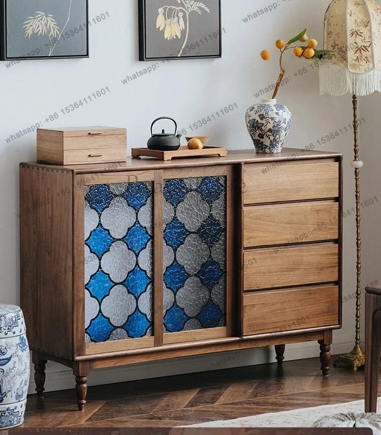 

Side cabinet new integrated against the wall retro black walnut solid wood living room dining room storage designer