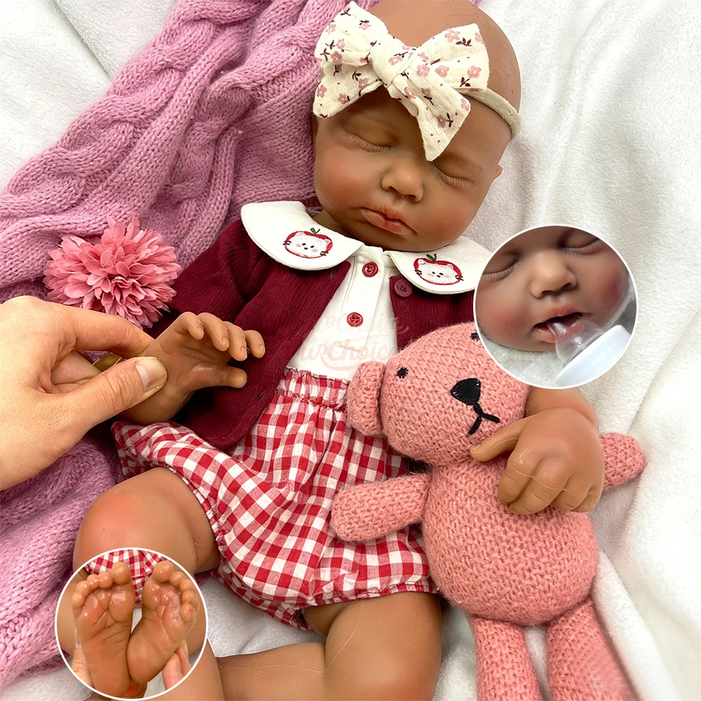 

50cm Can Open Mouth Loulou Dark Skin Doll Flexible Limbs Lifelike Silicone Reborn Baby Handmade Soft Realistic Details Movie Pro