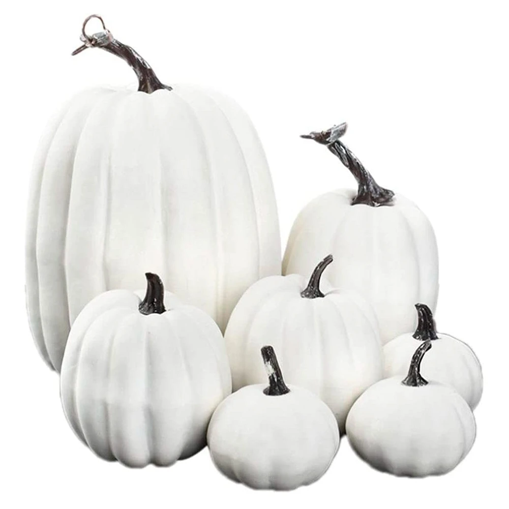 Halloween White Artificial Pumpkin Decoration Foam Pumpkin Desktop Core Thanksgiving Halloween Decoration 7 Pieces