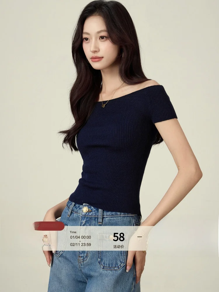 

Slim Fit Ice Silk ort Sve T-irt Women's New 2025 Pure Color One oulder Top Commute Sle Casual Basic Summer irt