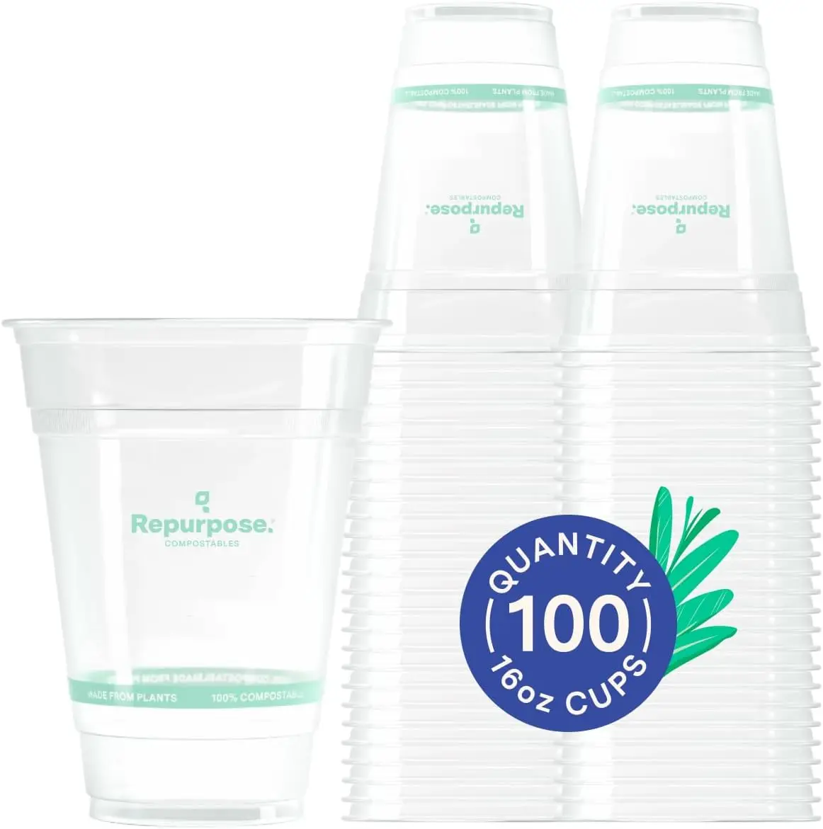 

Многоразовые стаканы для холодных напитков из 100% растительного материала, 16 унций, 100 штук, без BPA, без добавления PFAS