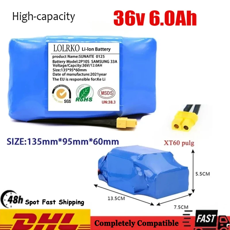 High-capacity 18650 10S2P 36V 4.4Ah 6Ah 7Ah 12Ah Lithium Battery Pack for Electric Scooter Twist Car Rechargeable Li-ion Battery