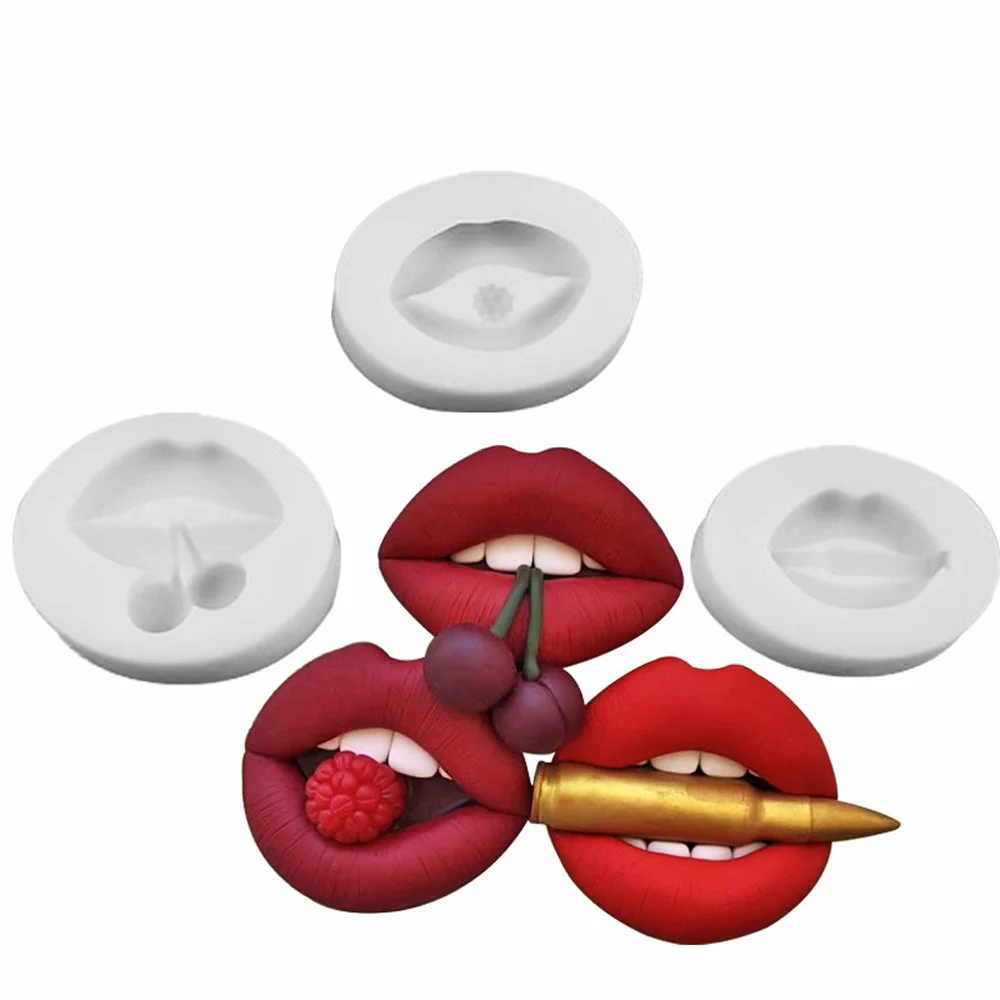 

3D Sexy Lips Silicone Cake Decor Mold Fondant Sugarcraft Chocolate Baking Mould Charming Mouth DIY Clay (3 pieces - sets)