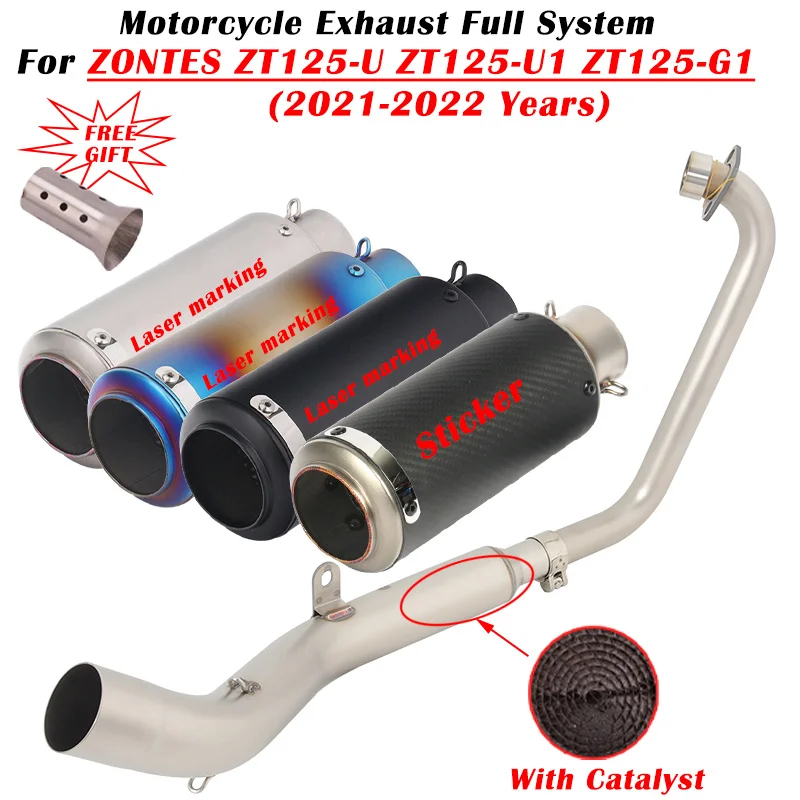 

For ZONTES ZT125 U1 G1 2021 2022 Motorcycle Exhaust Escape Full System Modify Front Link Pipe With Catalyst Carbon Fiber Muffler