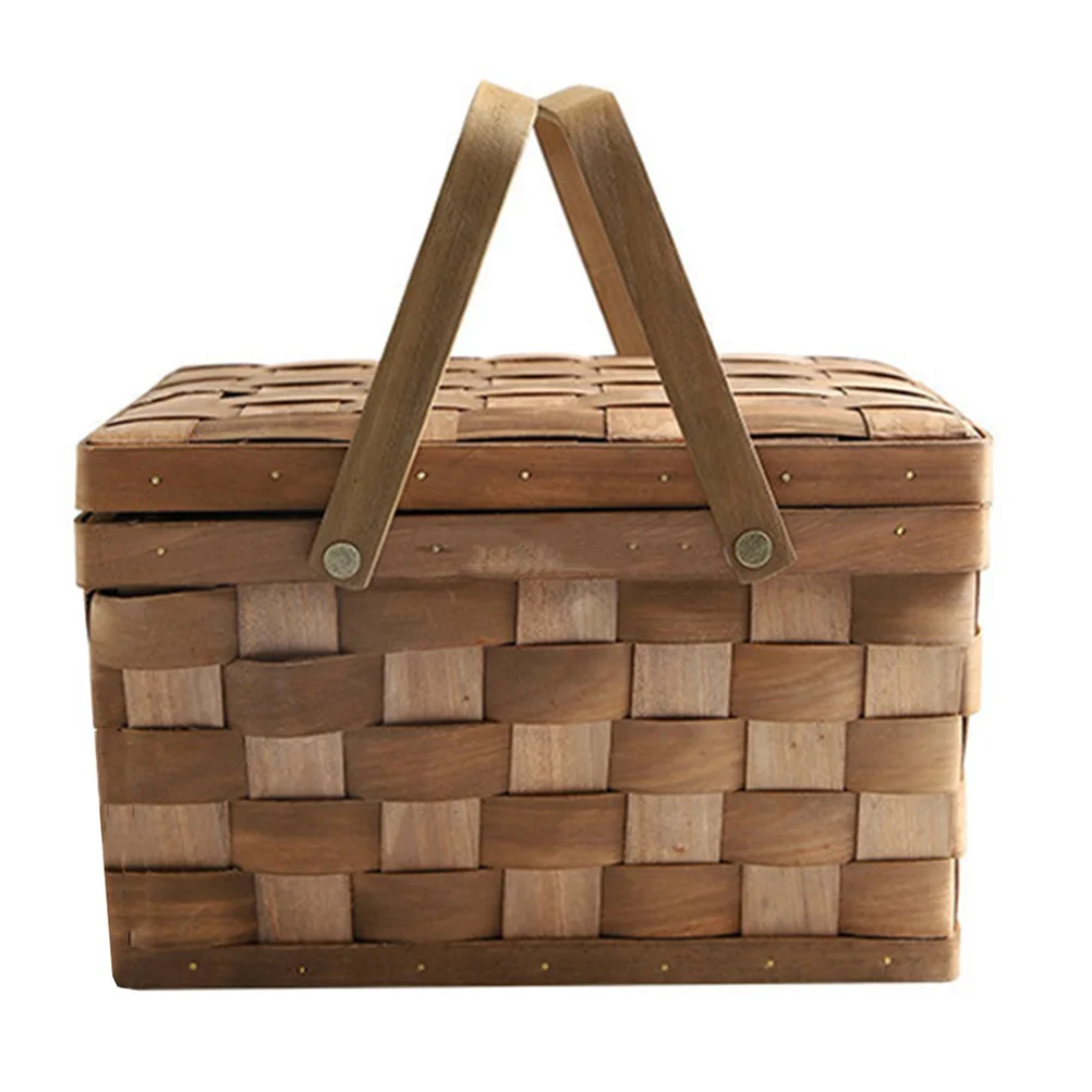 

Wooden Woven Basket Rustic Durable Fruit Vegetable Storage Basket Picnic Food Container Baskets for Gifts Empty