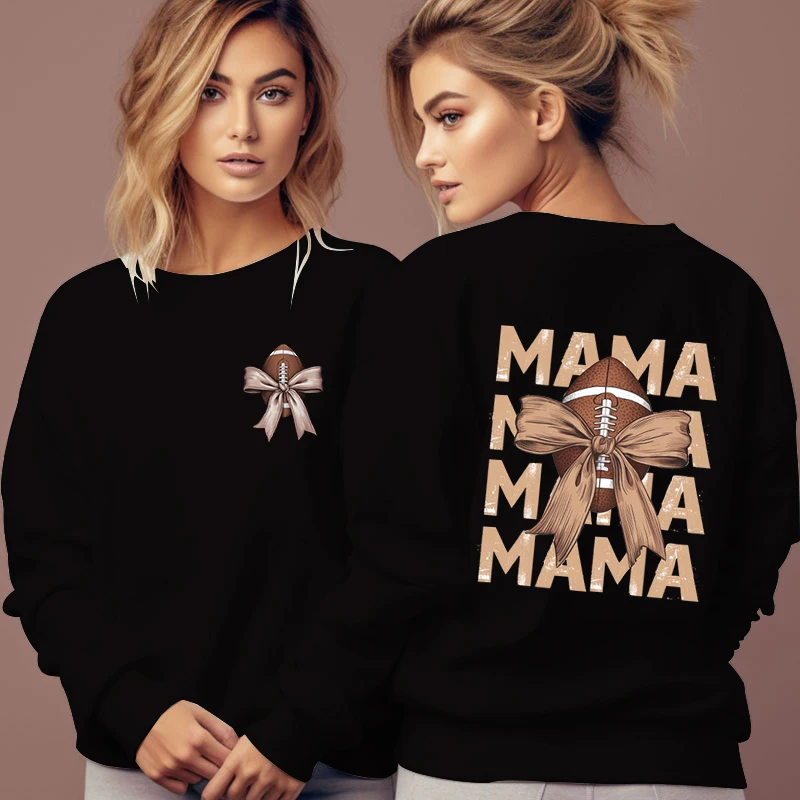 Football Mama Graphic Sweatshirts Women Football Lover Gift Classic Street Style Sweatshirt Retro Bow Football Essential Hoodies