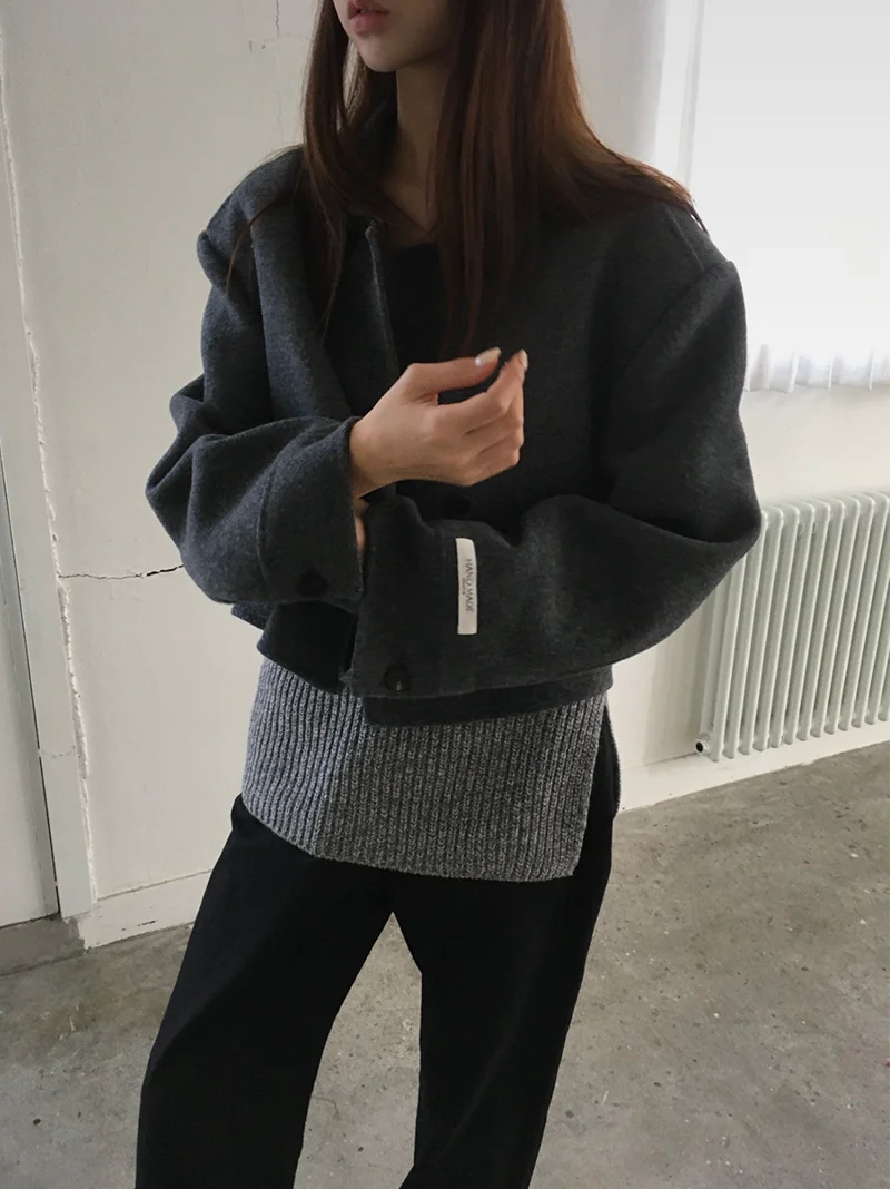 2 farben Retro Elegante Kerbe Kragen Zweireiher Farbe Woolen Mäntel frauen Winter 2026 Neue Strickjacke Tops Weibliche (YL1587