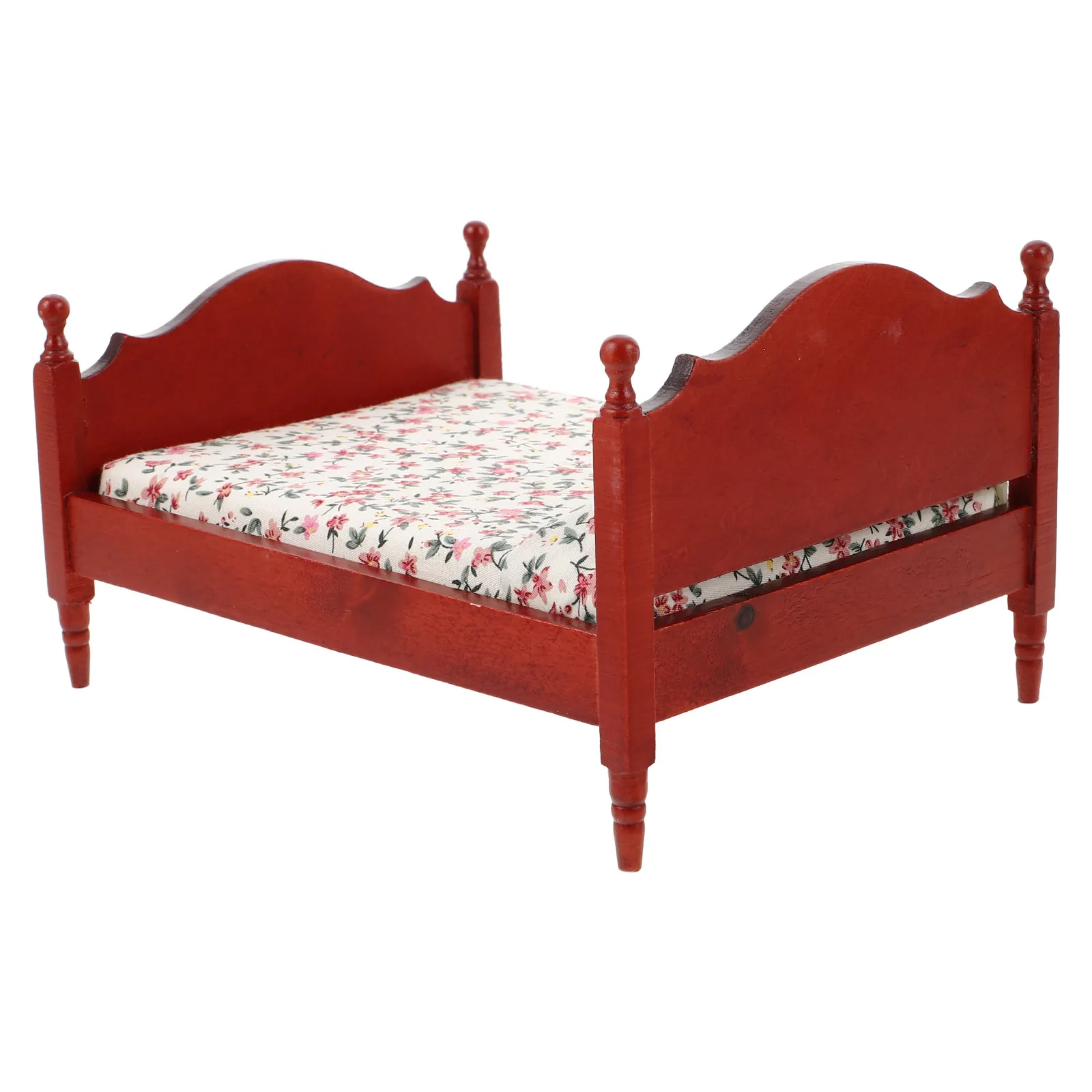 

Коричневая деревянная кровать для кукольного домика в масштабе 1:12, миниатюрная мебель для спальни в европейском винтажном стиле для долговечного интерьера кукольного домика