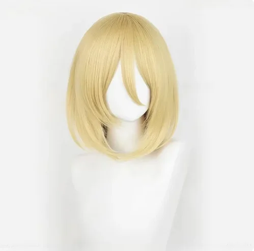 Annie Leonhart Cosplay Wig Female Titan Wig 36cm Long Golden Yellow Wig Heat Resistant Synthetic Hair