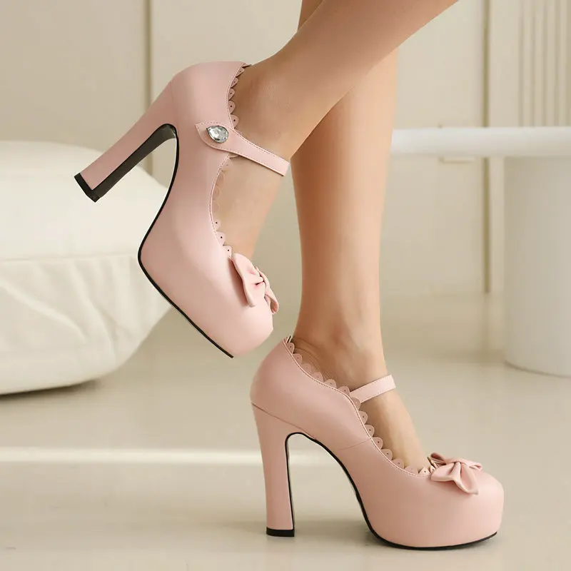 Laser Cut Ruffle Border Vintage Ladies Pumps Closed Toe Hidden Platform Butterfly Knot JK Lolita Mary Janes High Heels Shoes