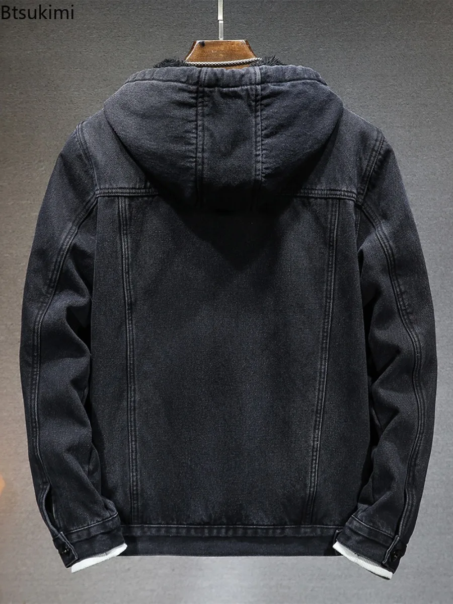Thicker Winter Jackets Men's Warmer Hooded Denim Lambswool Hooded Padded Denim Jacket Imitation Lamb Wool Fleece Male Clothes
