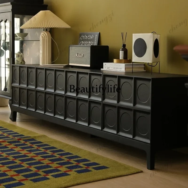 A139 Retro matte TV cabinet solid wood medieval audio-visual cabinet living room floor film and television cabinet medieval simp