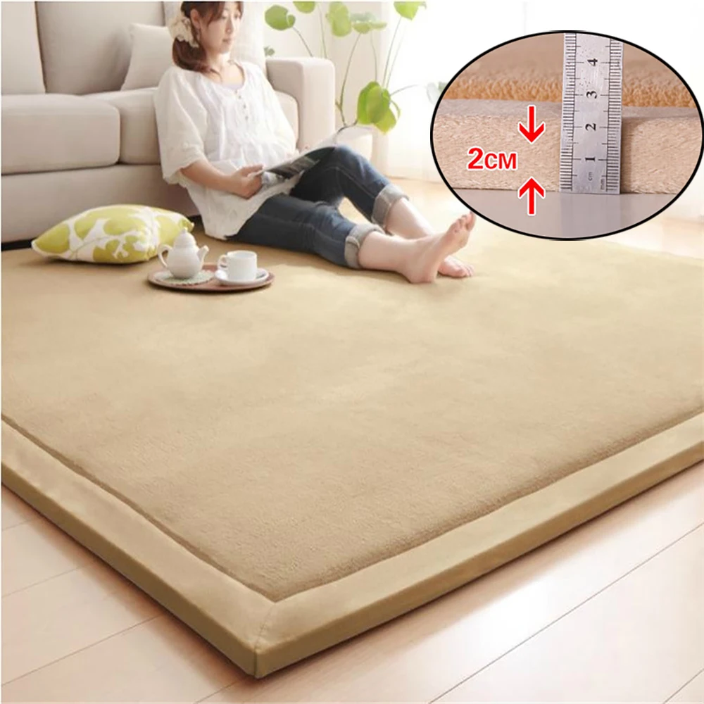 2cm Thickened Tatami Rug Soft Coral Fleece Velvet Bedroom Carpet Children Playmat Living Room Rug Bed Floor Mattress Mat