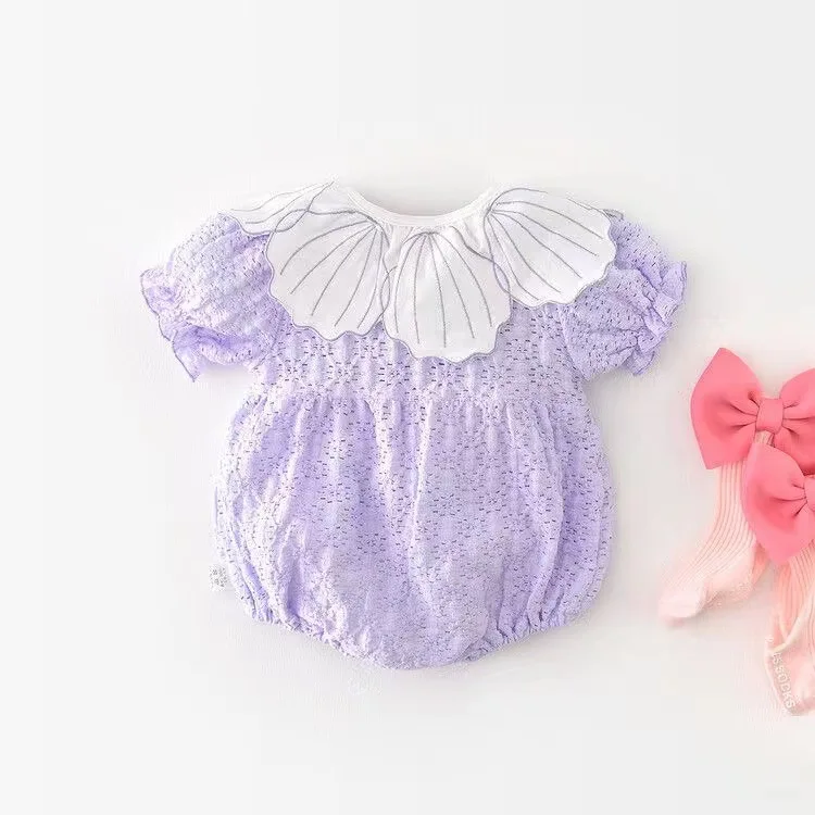 Bubble-Onesie für Kleinkinder, Mädchen, mit Rüschen, kurzen Ärmeln und Schleife vorne, süßes Sommer-Alltagsoutfit für Mädchen – Detail 2