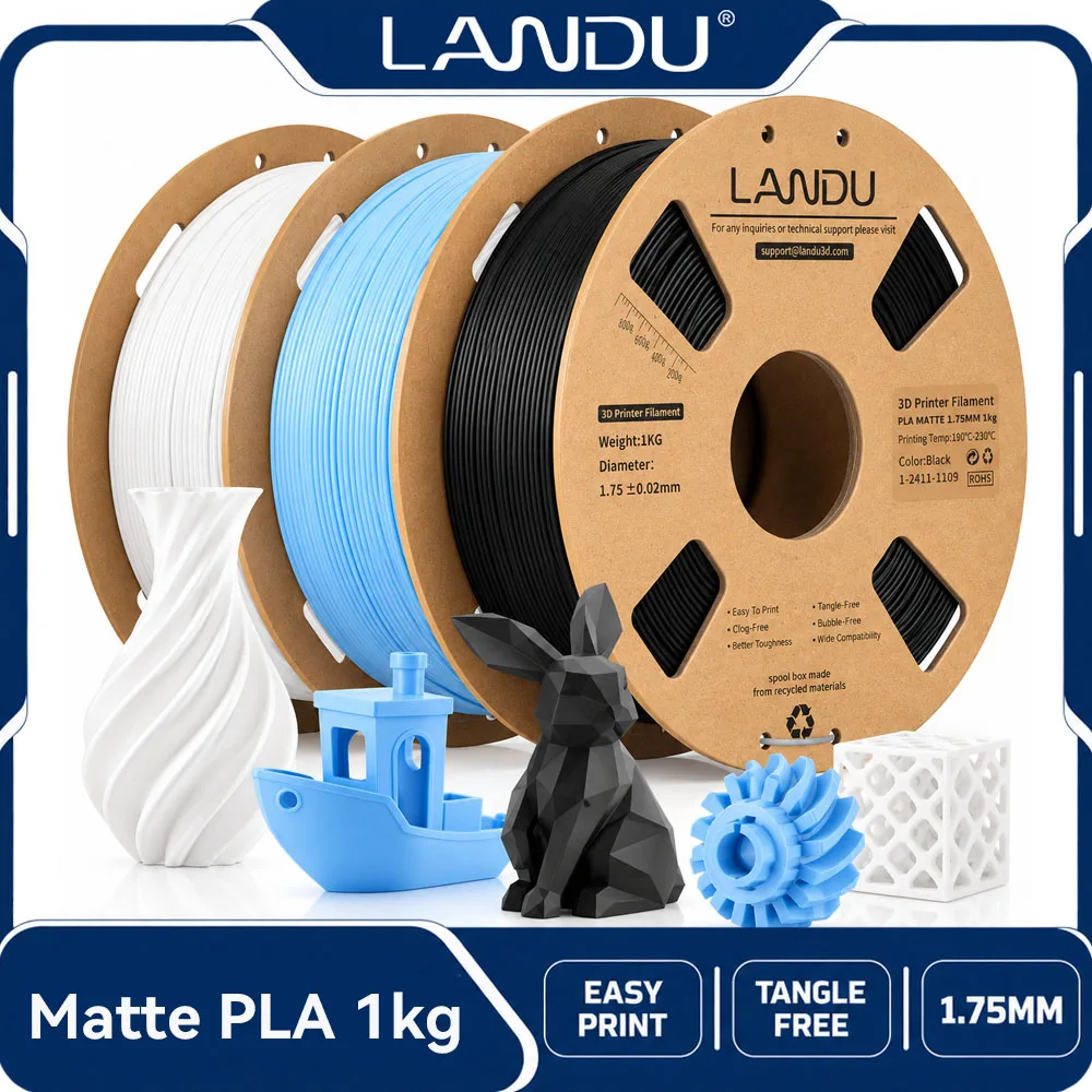 LANDU Matte PLA Filament 1.75mm 1kg 3D Printer Filament PLA Matte 3D Printing Material Easy Printing Low Shrinkage Smooth Finish