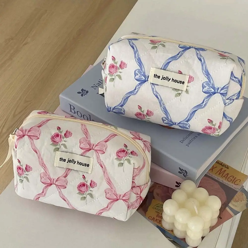 

Bowknot Flower Large Cosmetic Bag Pink Blue Travel Supplies Lipstick Storage Bag Large Capacity Jewelry Storage Bag Coin Purse