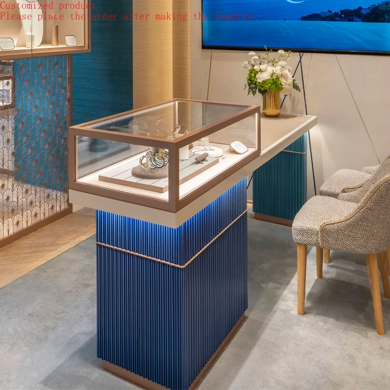 

Custom.Modern Gold Jewelry Display Cabinets Baked Paint Stainless Steel Glass Counters Jade Silver Jewelry Display Supermarket S