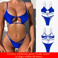 Swim SXY Summer Beach Solid Color Bikini Set With Hollow Out Details Brazilian bikini Stylish
