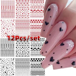 6/12Pcs 3D Red/Black Heart Nail Stickers Self-Adhesive Slider Moon Stars Nail Art Decorations y2k Decals Manicure Accessories